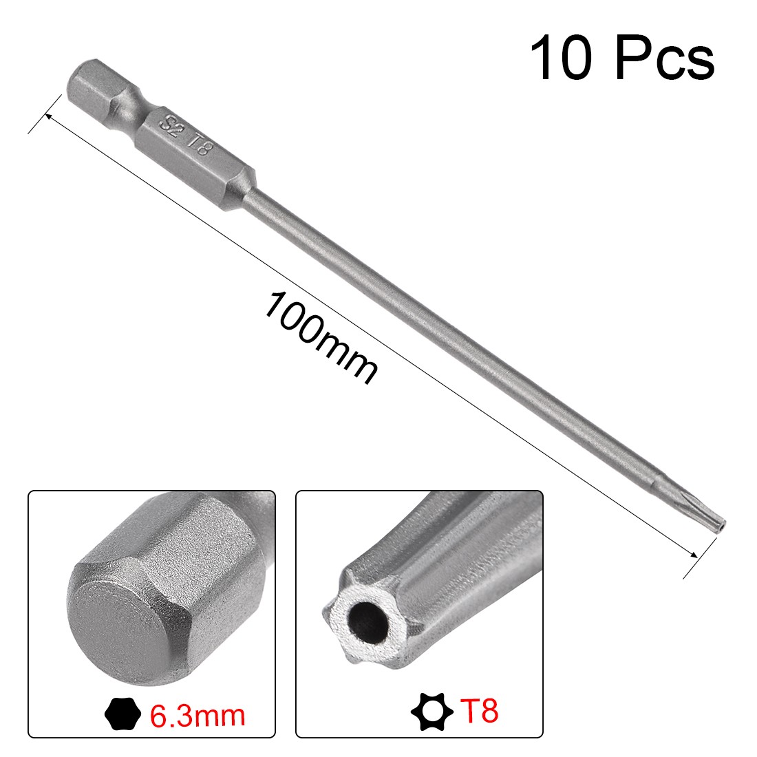 10 Pcs 1/4″ Hex Shank T8 Magnetic Security Torx Screwdriver Bits 100mm Length