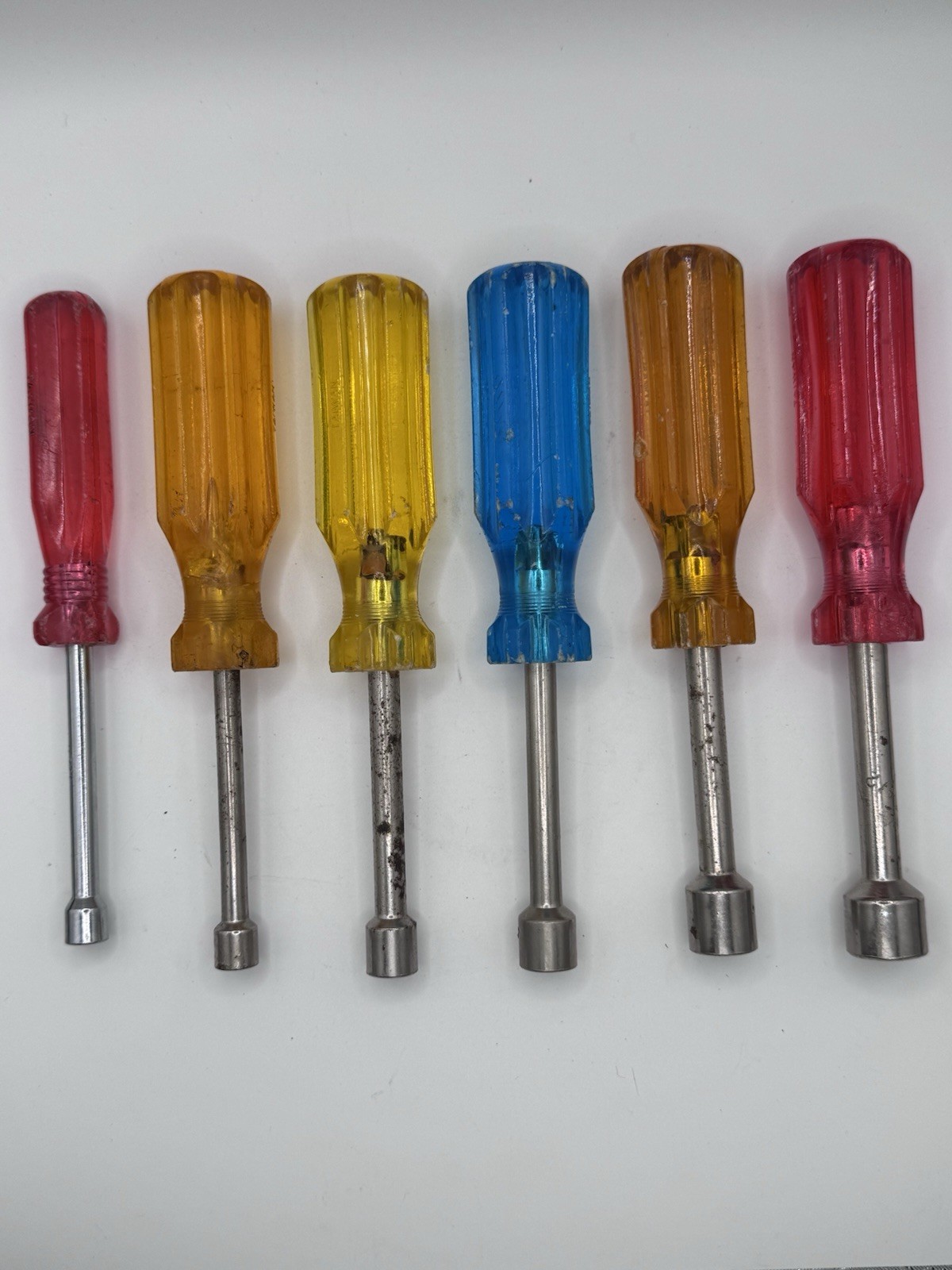 Vintage Taiwan Nut Driver Set 6pc Color Handle Hollow Shaft 1/4-1/2 Inch