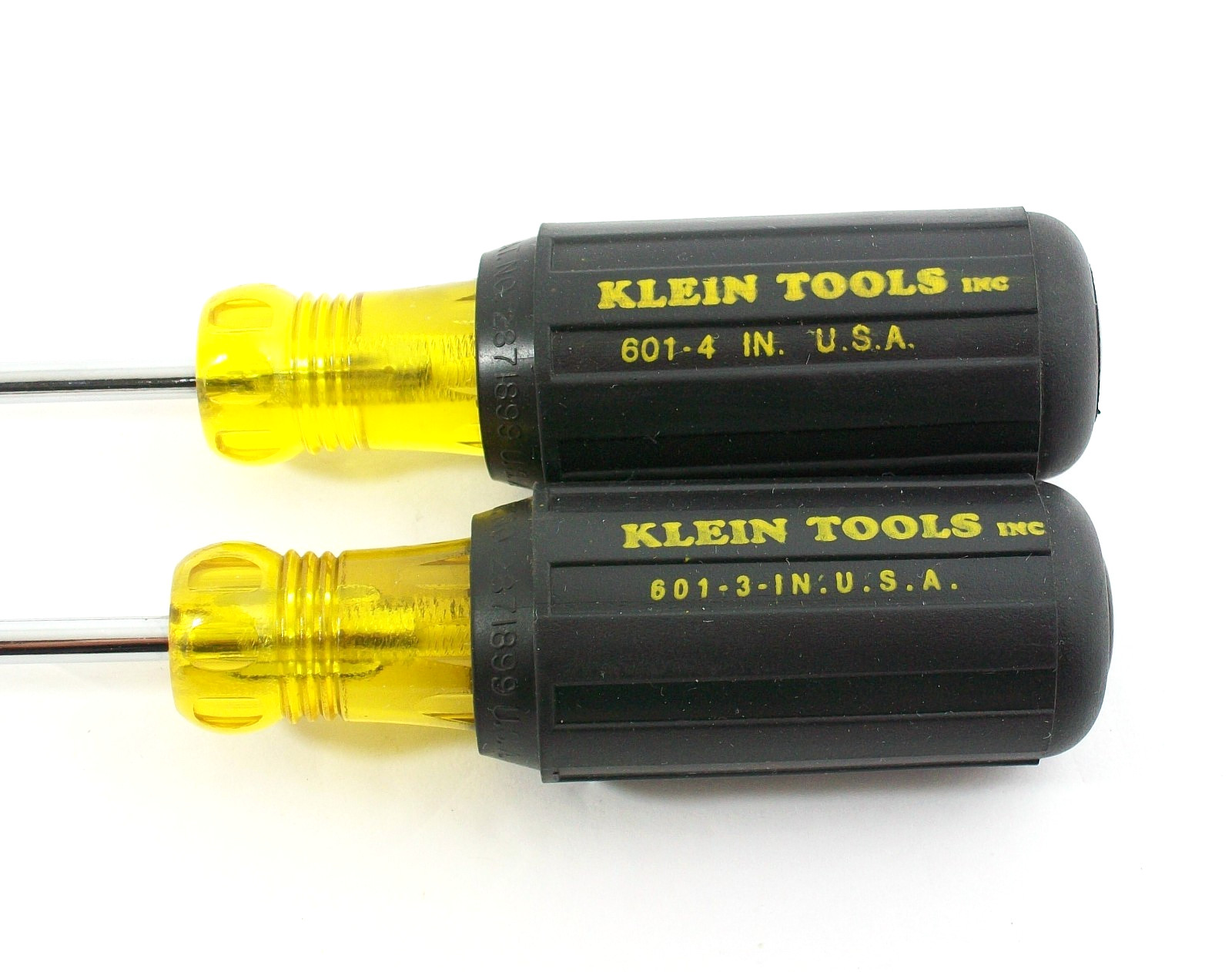 2 KLEIN TOOLS USA UNUSED CUSHION GRIP SLOT SCREWDRIVERS 601-3” & 601-4”