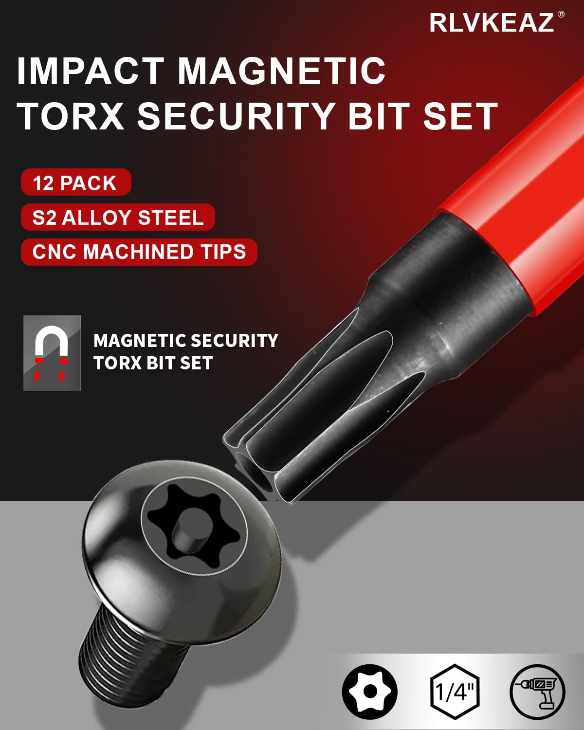12-Piece Impact Security Torx Bit Set (T5-T40), 3-Inch Long S2 Steel…
