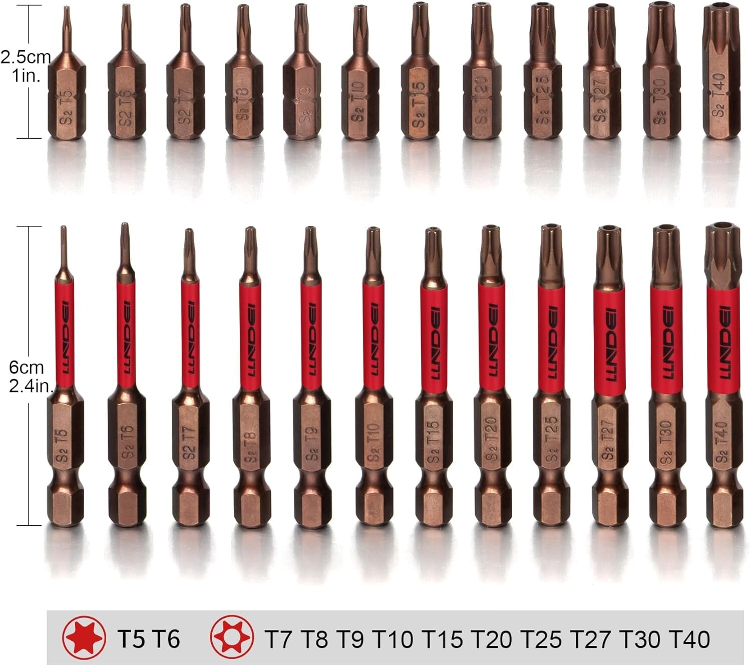 25PCS Torx Bit Set T5-T40 Security Torx Bit Set Tamper Resistant 1″& 2″ Magnetic