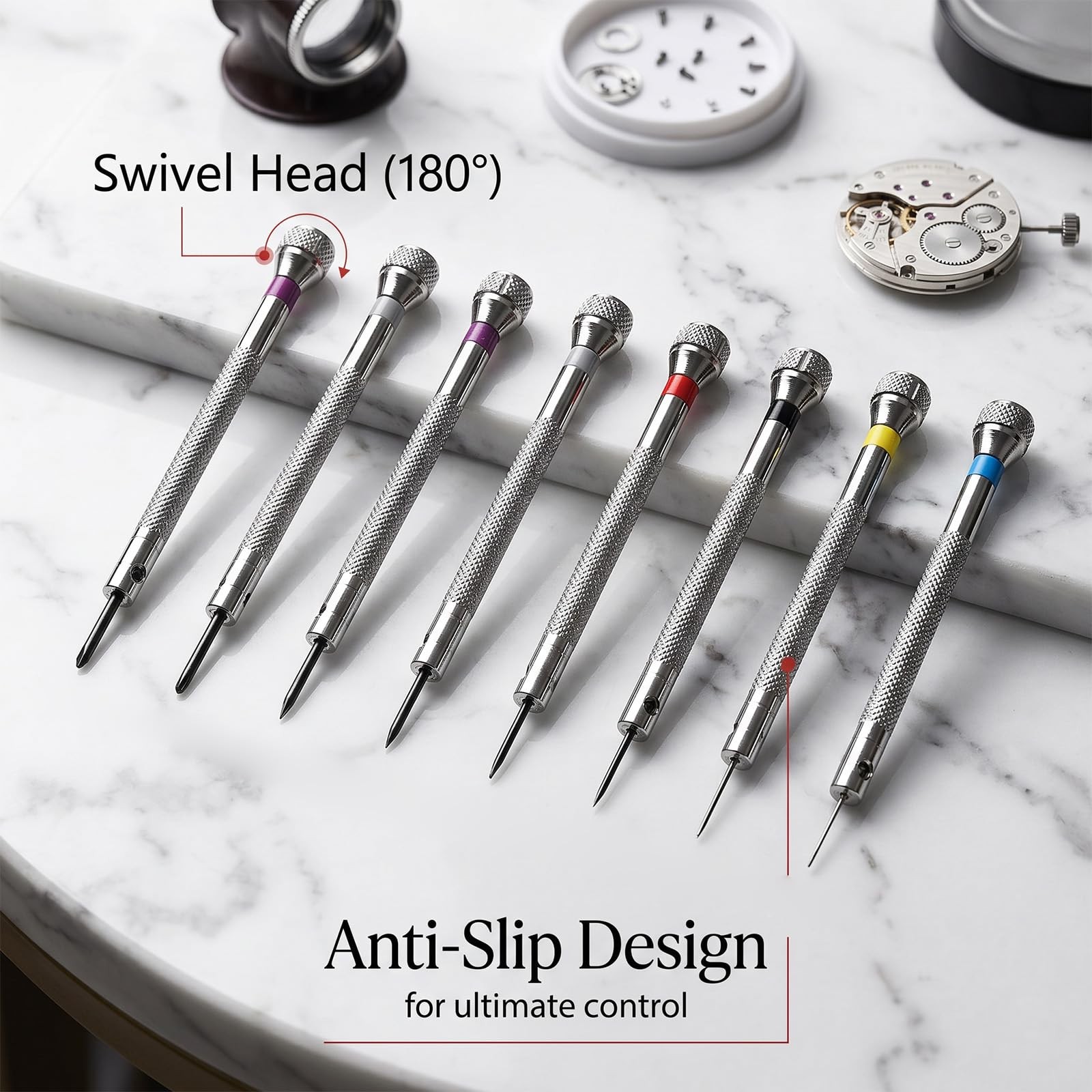 8Pcs Precision Jewelers Screwdriver Set, 0.6-1.6mm Flathead Micro Silver