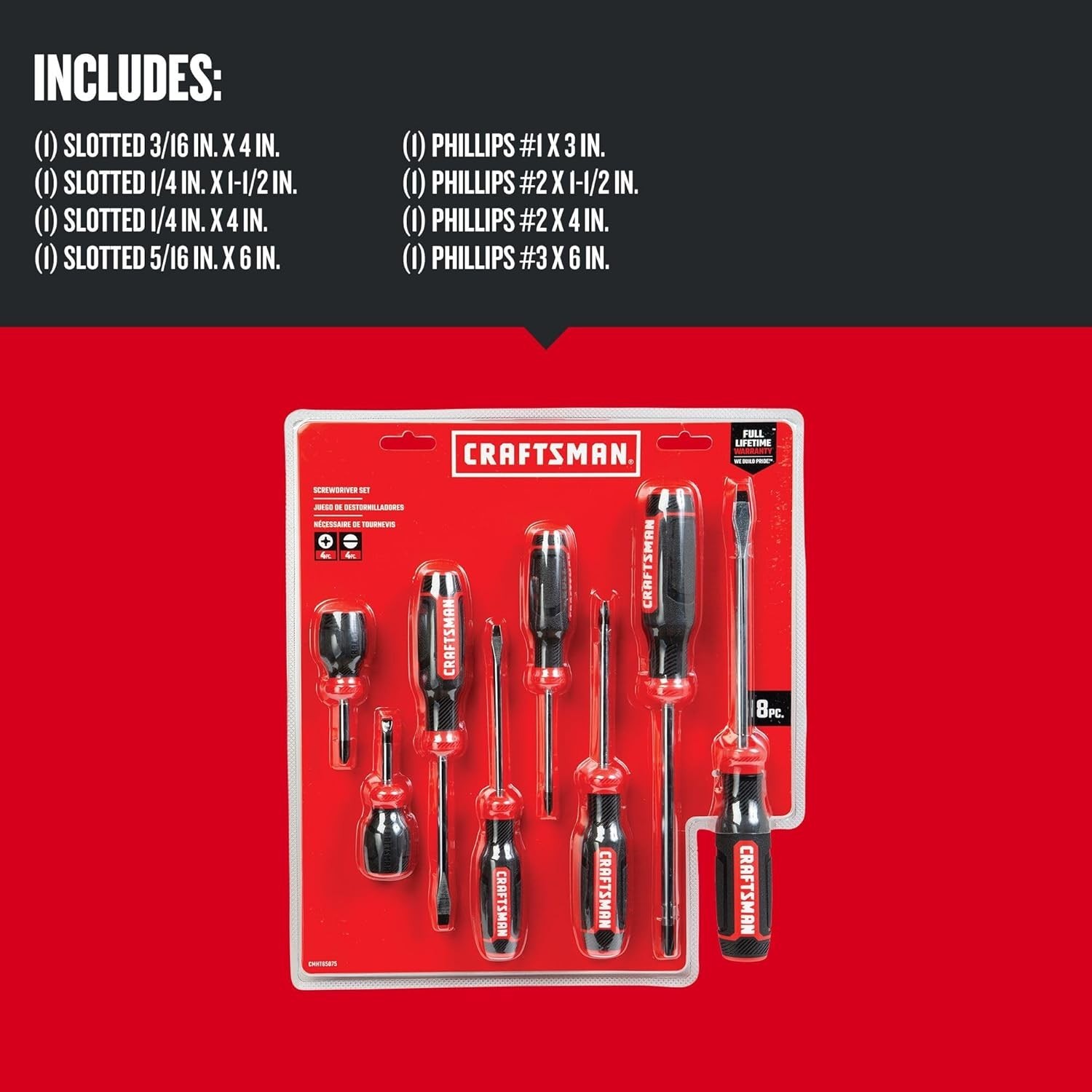 CRAFTSMAN Screwdriver Set Bi-Material 8 Piece Set CMHT65075N