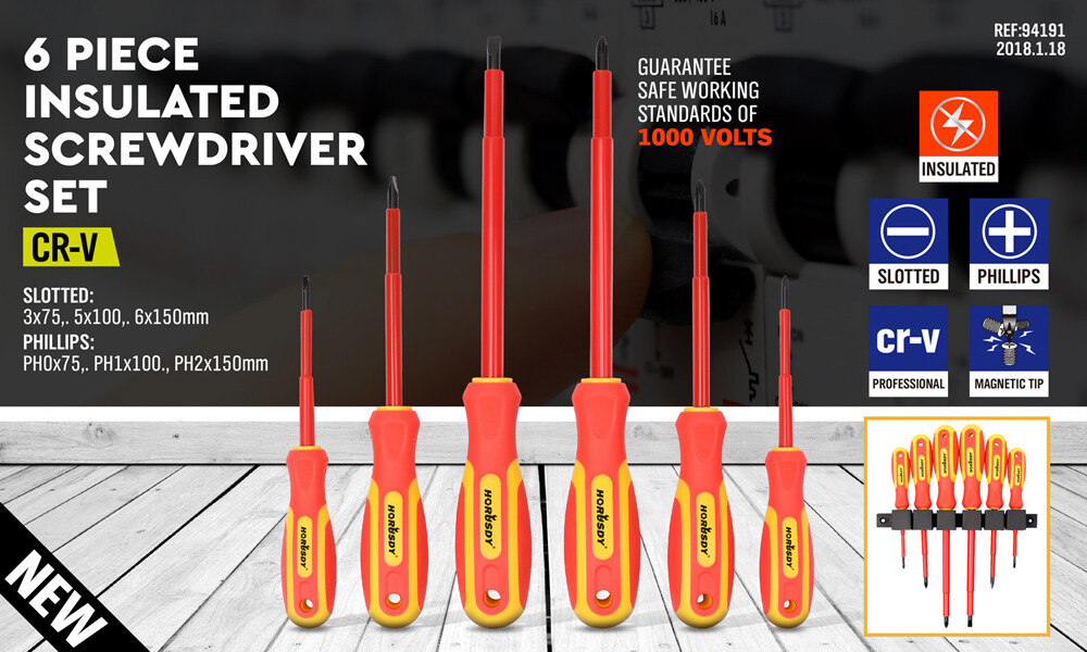 6pc 1000V Insulated Screwdriver Set Magnetic Tips Electrician Slotted Phillips