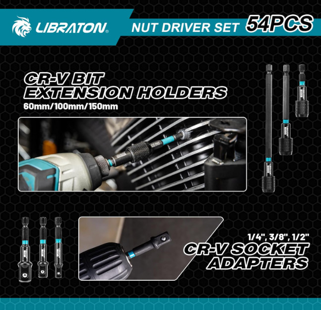 LIBRATON 54PCS Magnetic Nut Driver Set, Metric/SAE Impact Drill Bit Kit