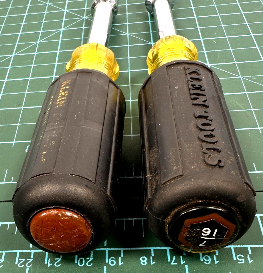 Klein Tools Nut Driver Set 2pc Cushion-Grip Hollow-Shank Made USA 7/16