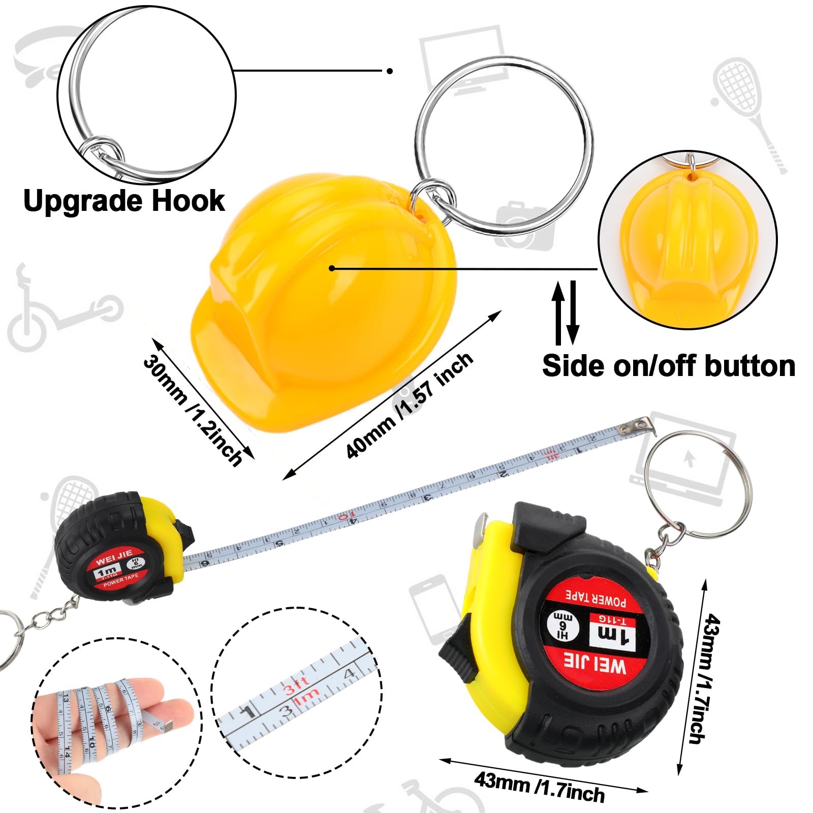 108 Pcs Mini Construction Helmet Keychains Tape Screwdrivers Tool Adult Men Gift