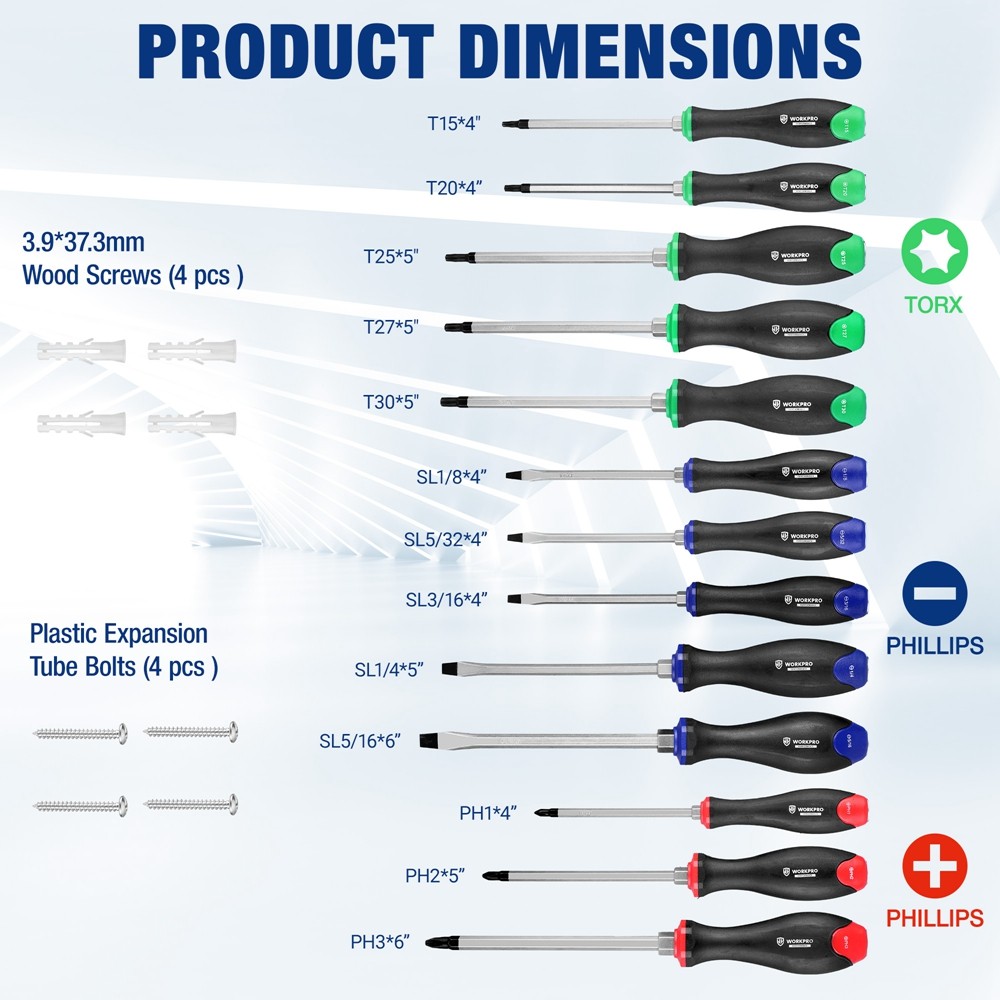 WORKPRO 22x Precision Magnetic Screwdriver Set Slotted Phillips Torx CRV Steel