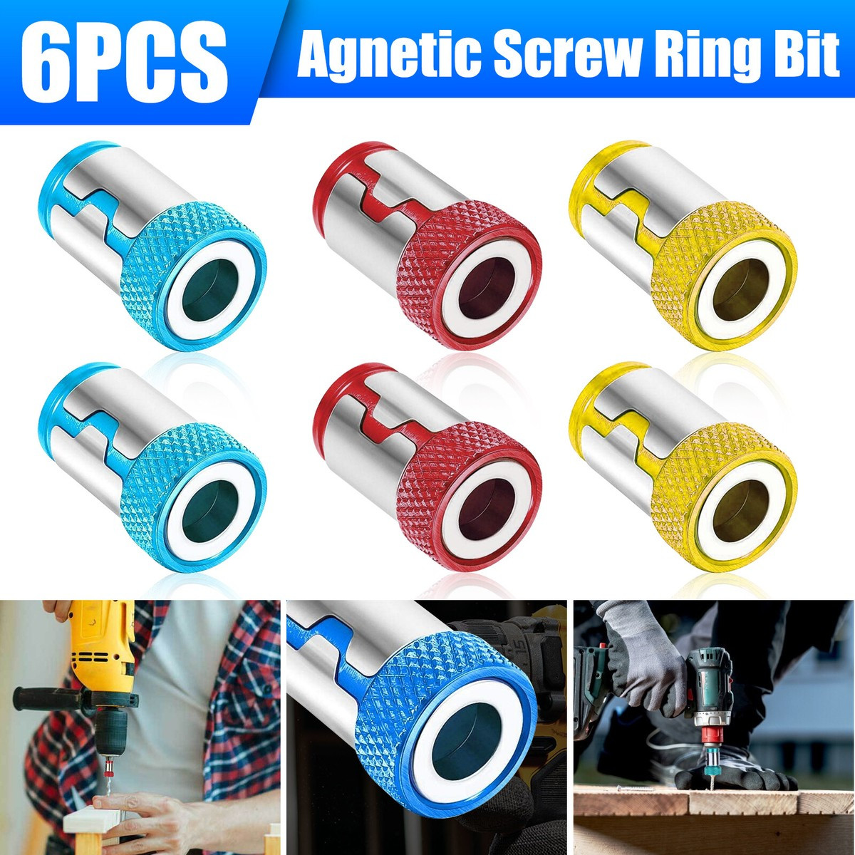 6 x Screwdriver Head Magnetic Ring Pivoting Bit Tip Screw Holder Magnetizer