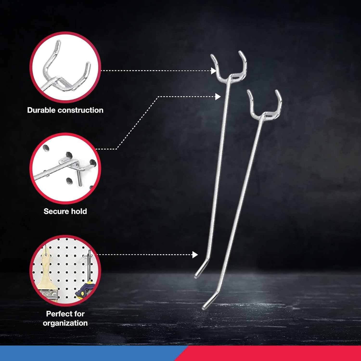 Neiko 53102A 6” Pegboard Hook Organizer Kit, 50 Pack, Hanging 6 Inch, 6 Inch
