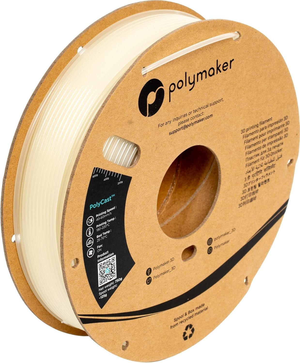 Polymaker PolyCast Filament 1.75mm for Investment Casting 0.75kg, 3D Printing Fi