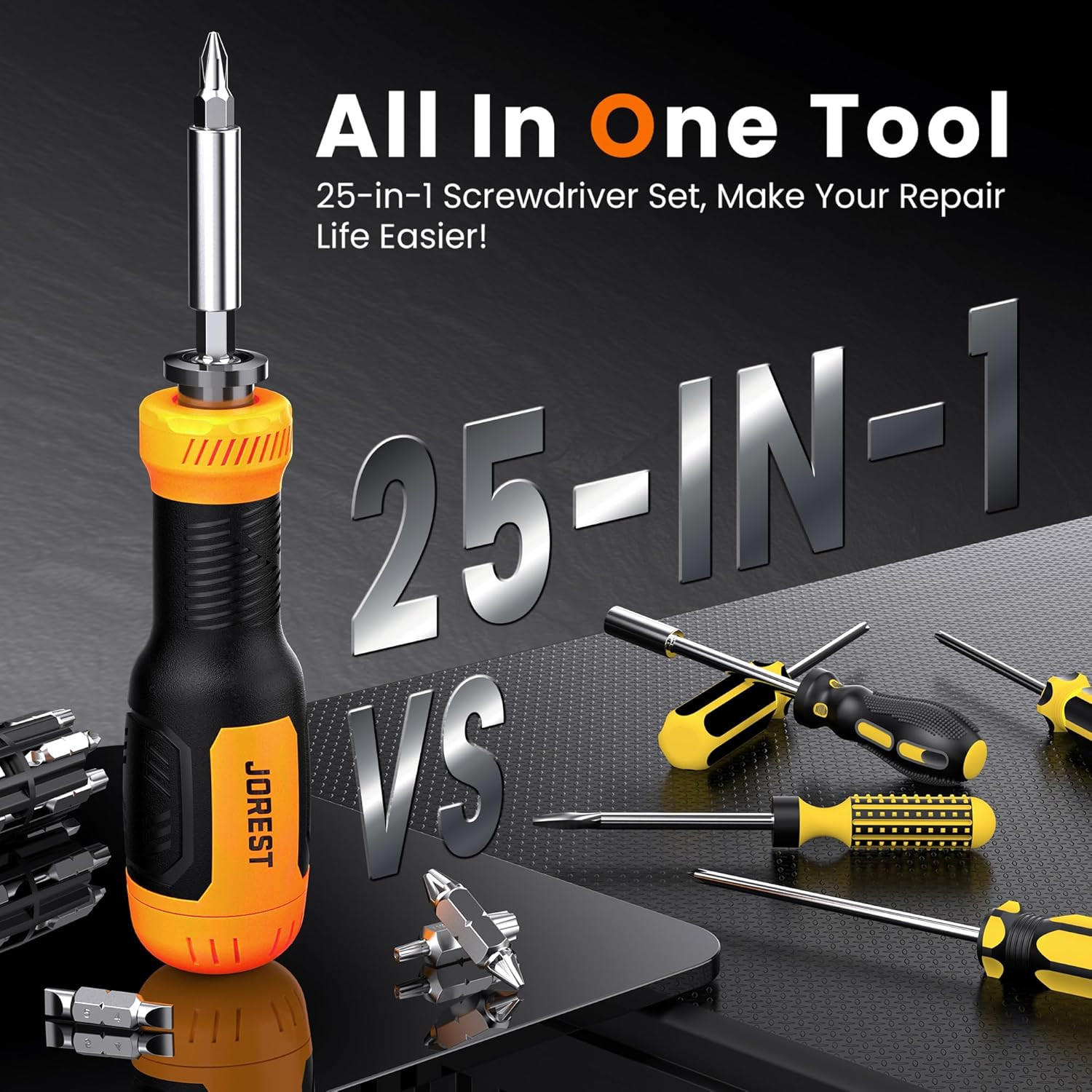 25 in 1 Magnetic Multibit Screwdriver Set with Extension Pole