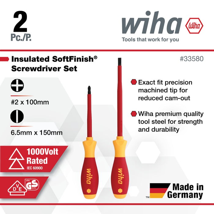 Wiha 2-Piece Insulated SoftFinish Slotted & Phillips Screwdriver Set (33580)
