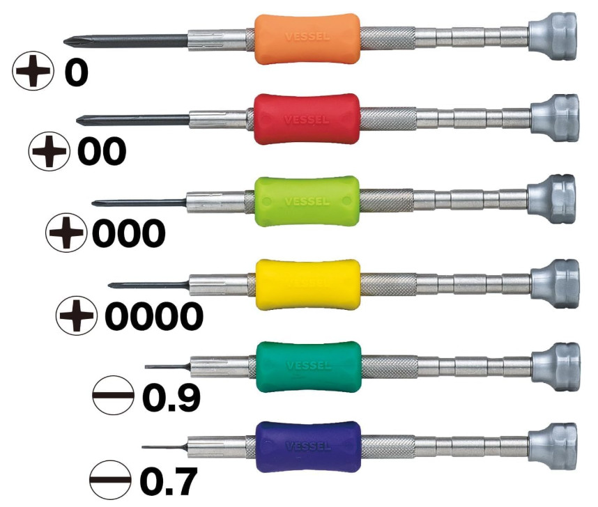 Vessel TD-56S Micro Precision Screwdriver Set +0 +00 +000 +0000 -0.7 -0.9