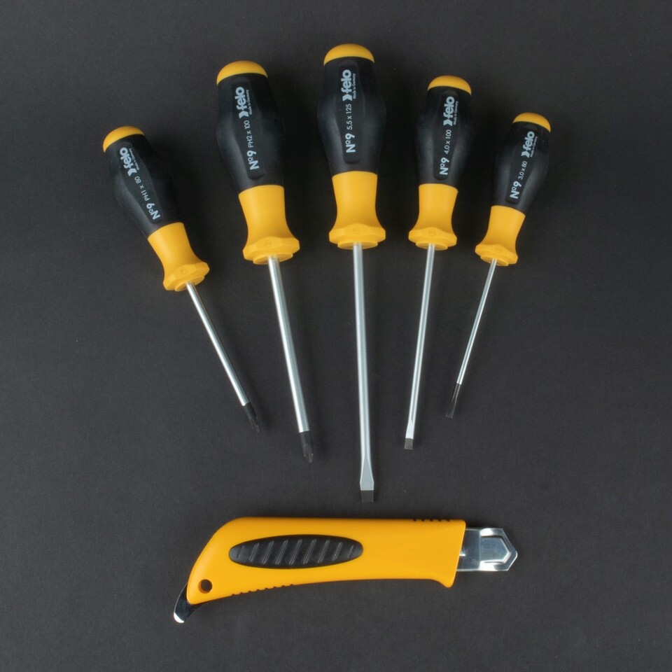 Felo® 6 Piece Slotted & Phillips Screwdriver Set W/ Olfa Cutter – Germany
