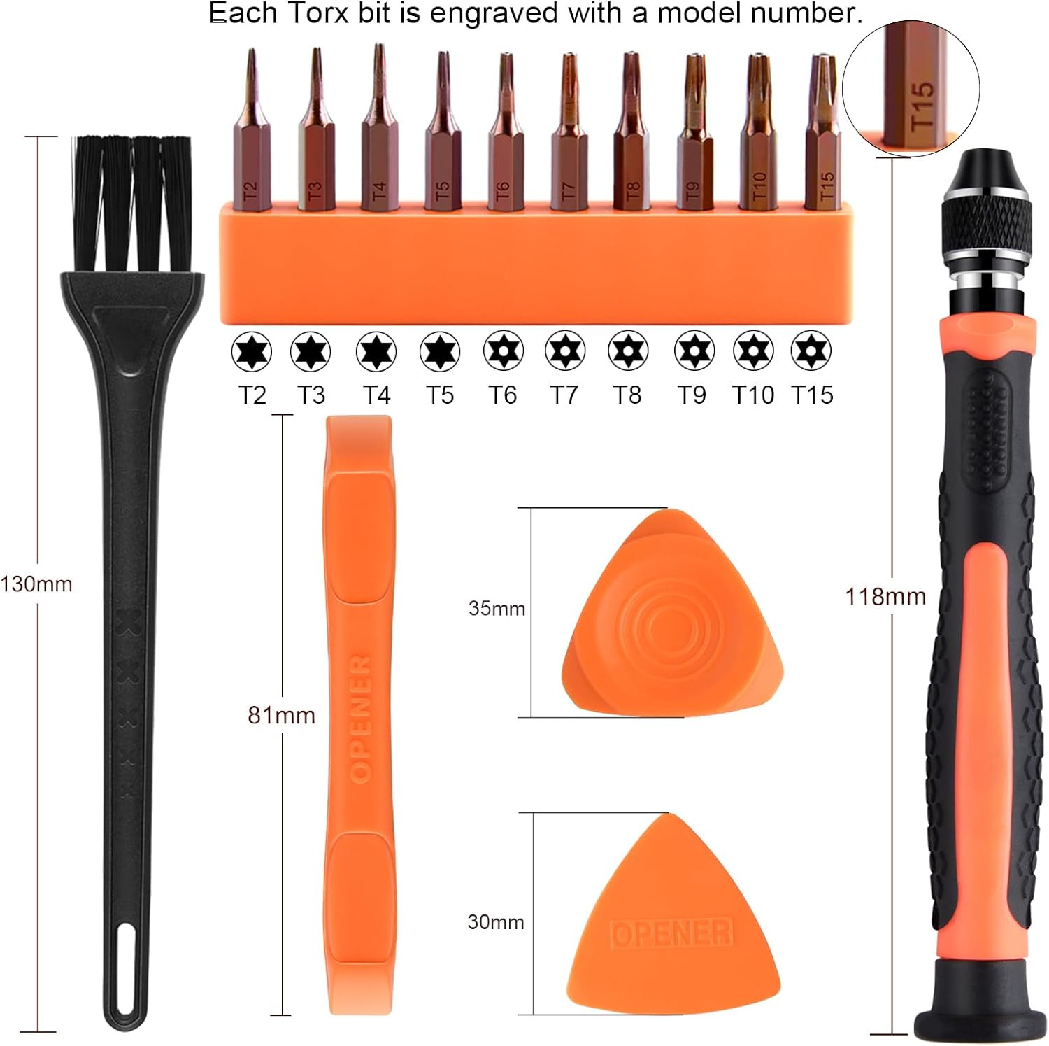 10 in 1 Interchangeable Magnetic Torx Screwdriver Set – T2 T3 T4 T5 T6 T7 T8 T9