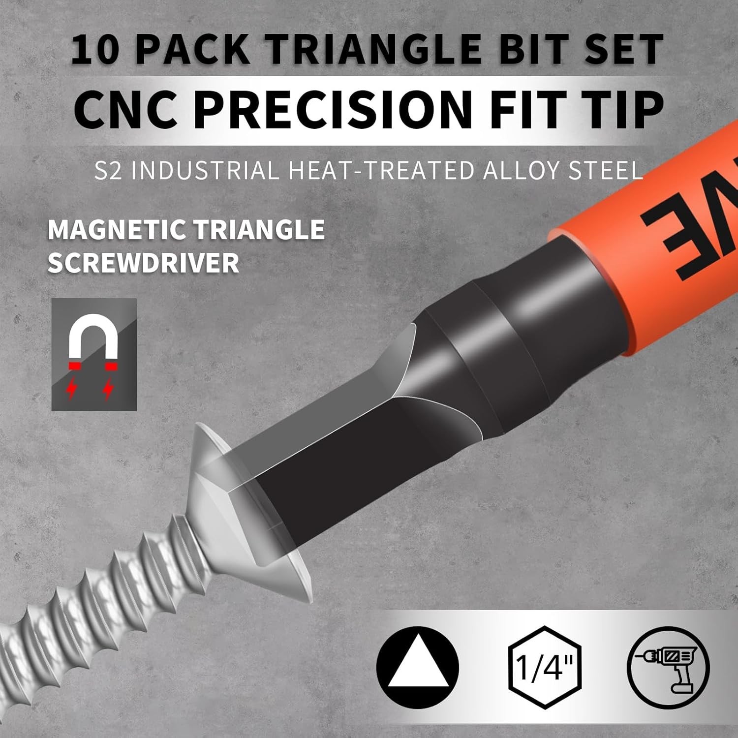 10-Pack Triangle Screwdriver Set – Premium S2 Steel Triangle Bit Set (2.56″ Long