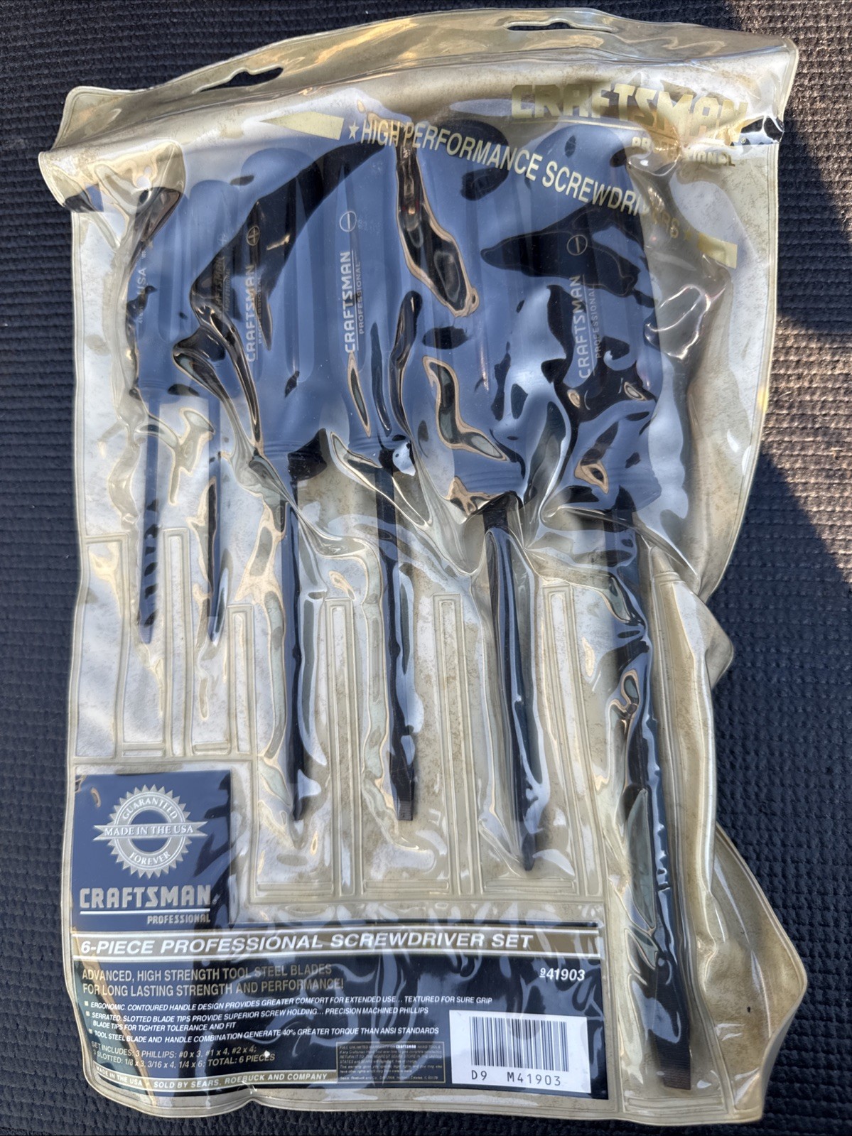 Sears Craftsman Professional USA Nos 6pc Screwdriver Set 41993 Black Gold Sexy