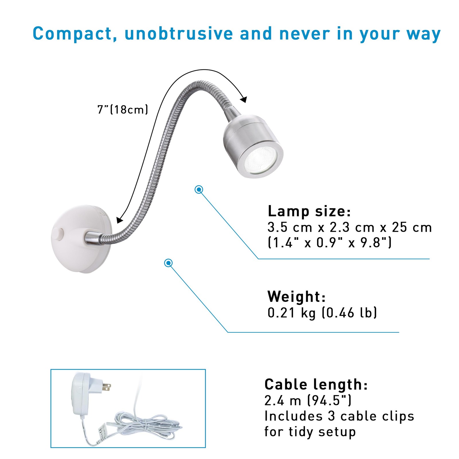 Naturalight LED Sewing Lamp Optimal Illumination, Sleek White & Silver Design