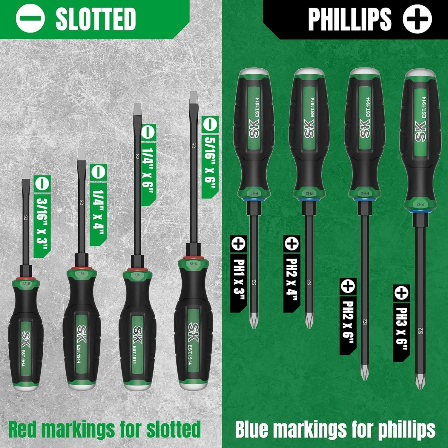 SK 8-Piece Heavy Duty Screwdriver Set, Demolition Driver, Slotted and Phillips