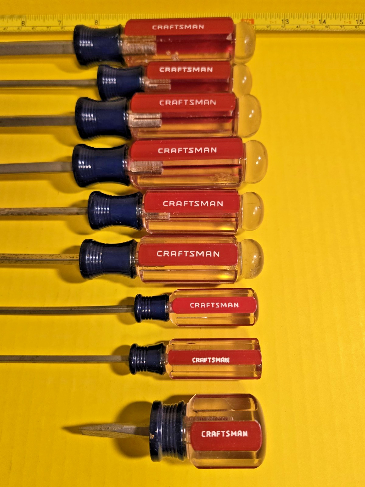 Vintage Craftsman USA WF Slotted Screwdriver Set Red & Clear Lot Of 9