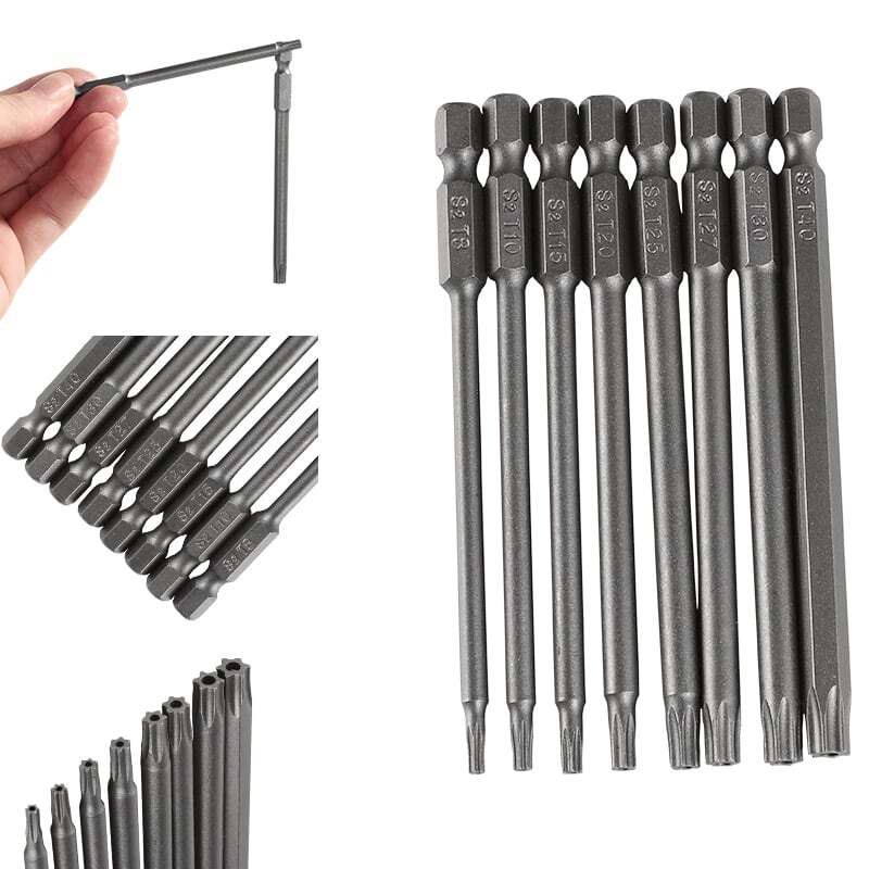 8X Torx Screwdriver Drill Bit Set 100MM Long Hex- T8 T10 T15 T20 T25 T27 T30 T40