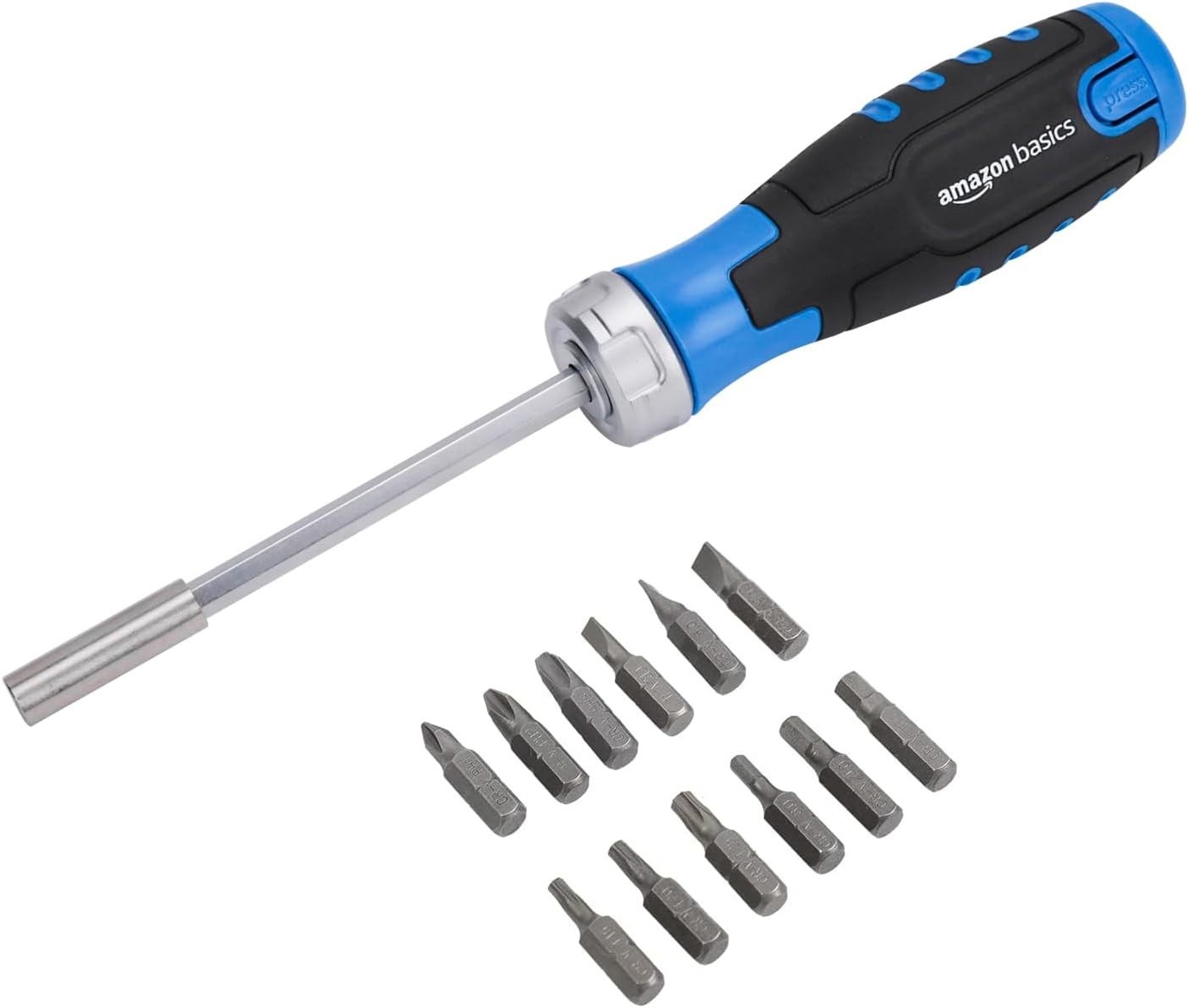 12-in-1 Ratcheting Magnetic Screwdriver with Bit Storage – Chrome Steel