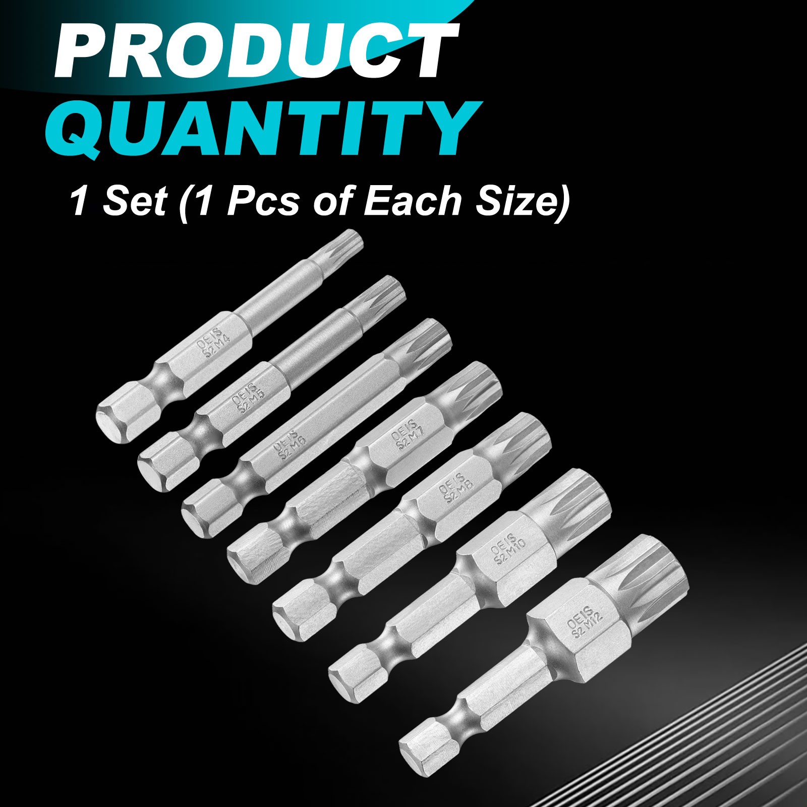 7Pcs, M4/M5/M6/M7/M8/M10/M12 Triple Square Spline Bit 1/4″ Hex Shank Magnetic