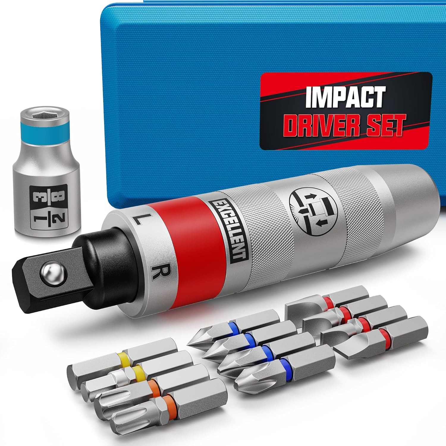 13Pcs 1/2″ Drive Manual Impact Driver Kit,Reversible Hand Impact Screwdriver Set
