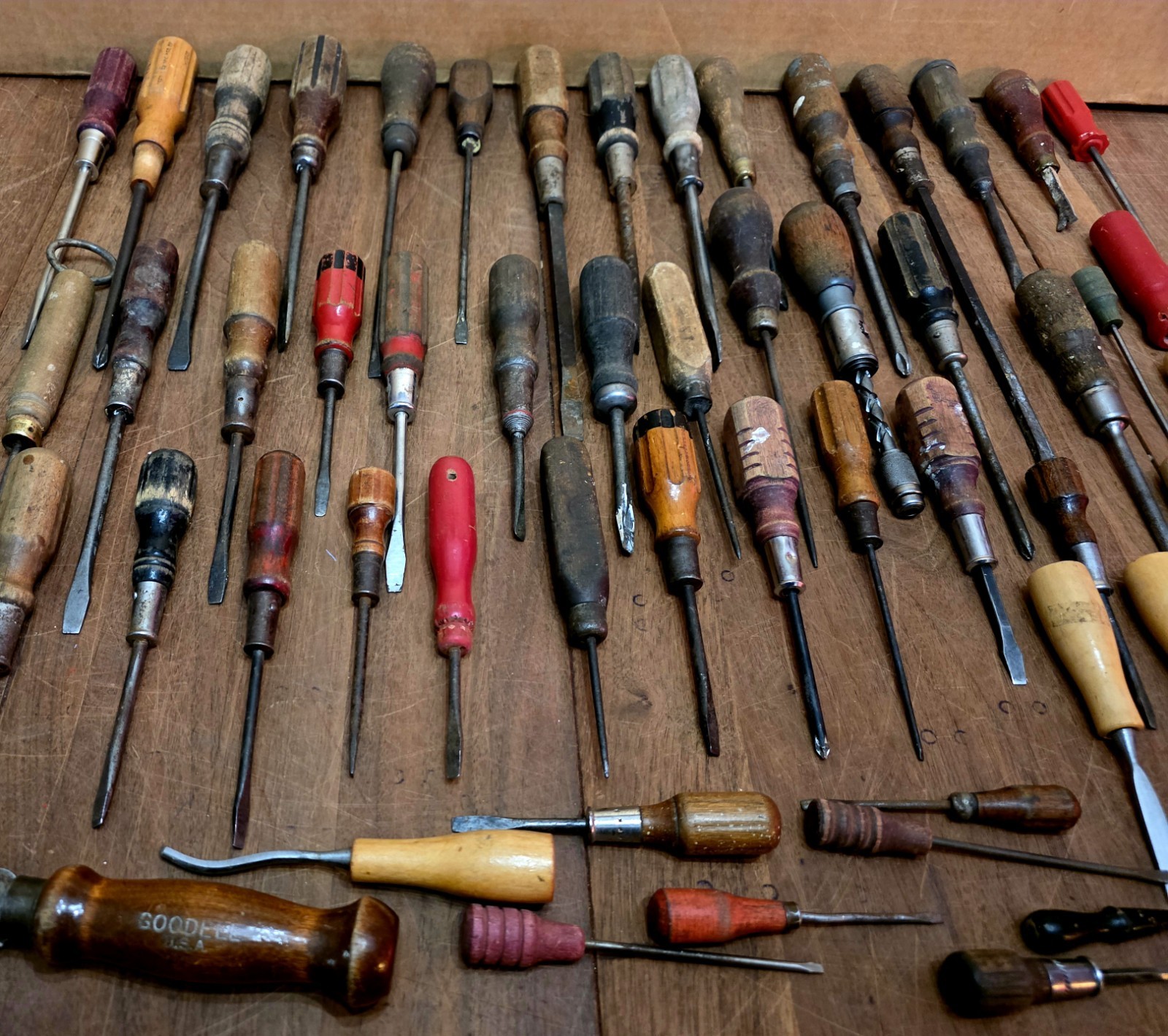 Over 50 plus Wooden Handled Screwdrivers and other tools.