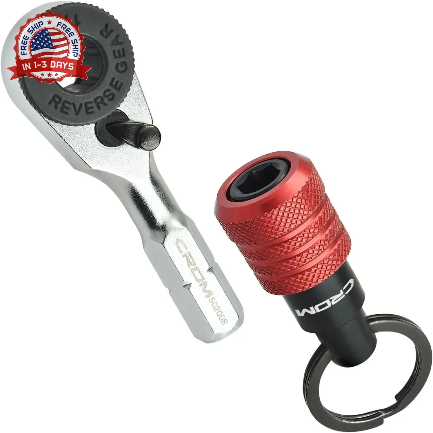 CROM EDC Mini Ratchet Wrench – 1/4-Inch Hex End Multitool Accessory with Bit Hol