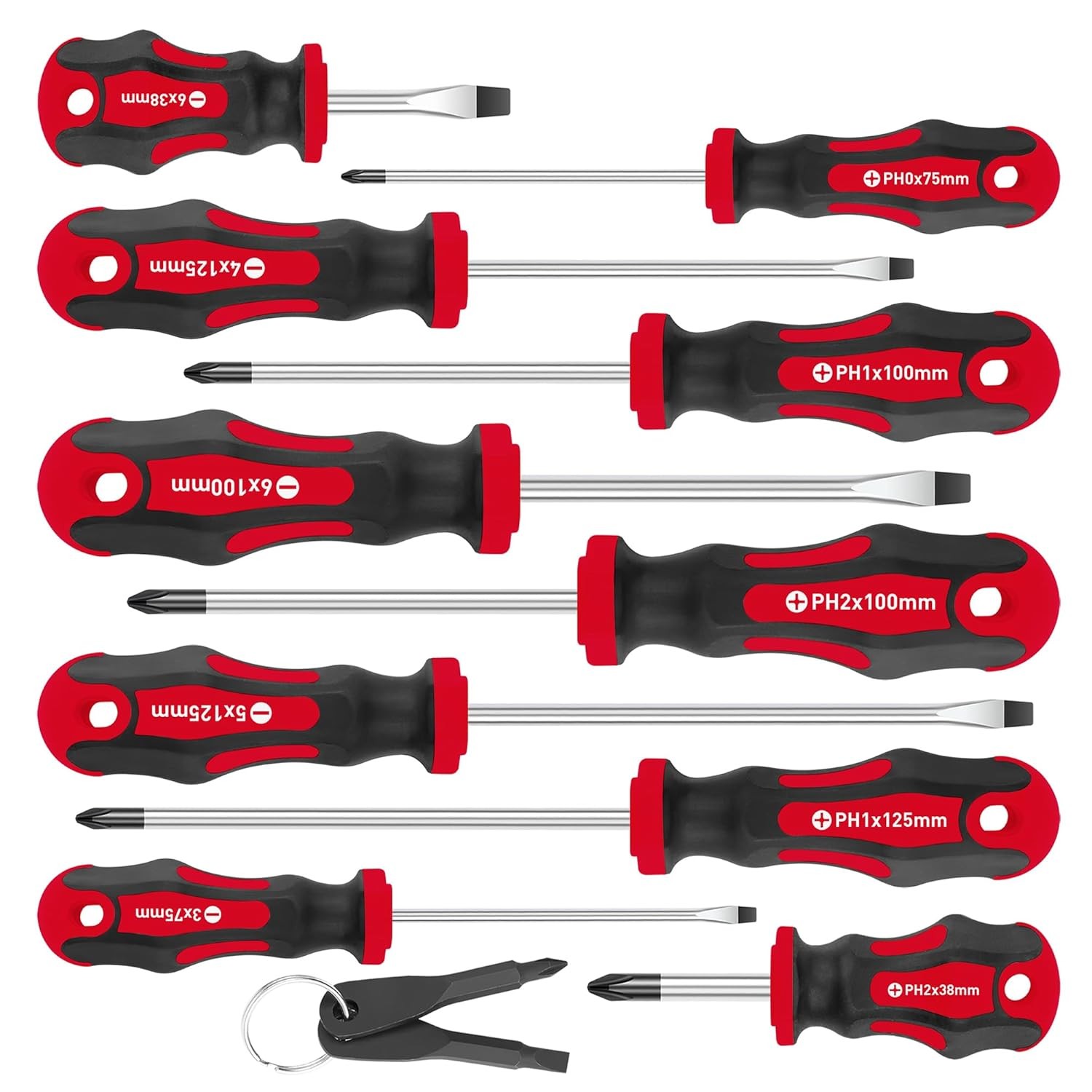 10-Piece Magnetic Screwdrivers Set Red Phillips Slotted Tips Tool Set Magnetic