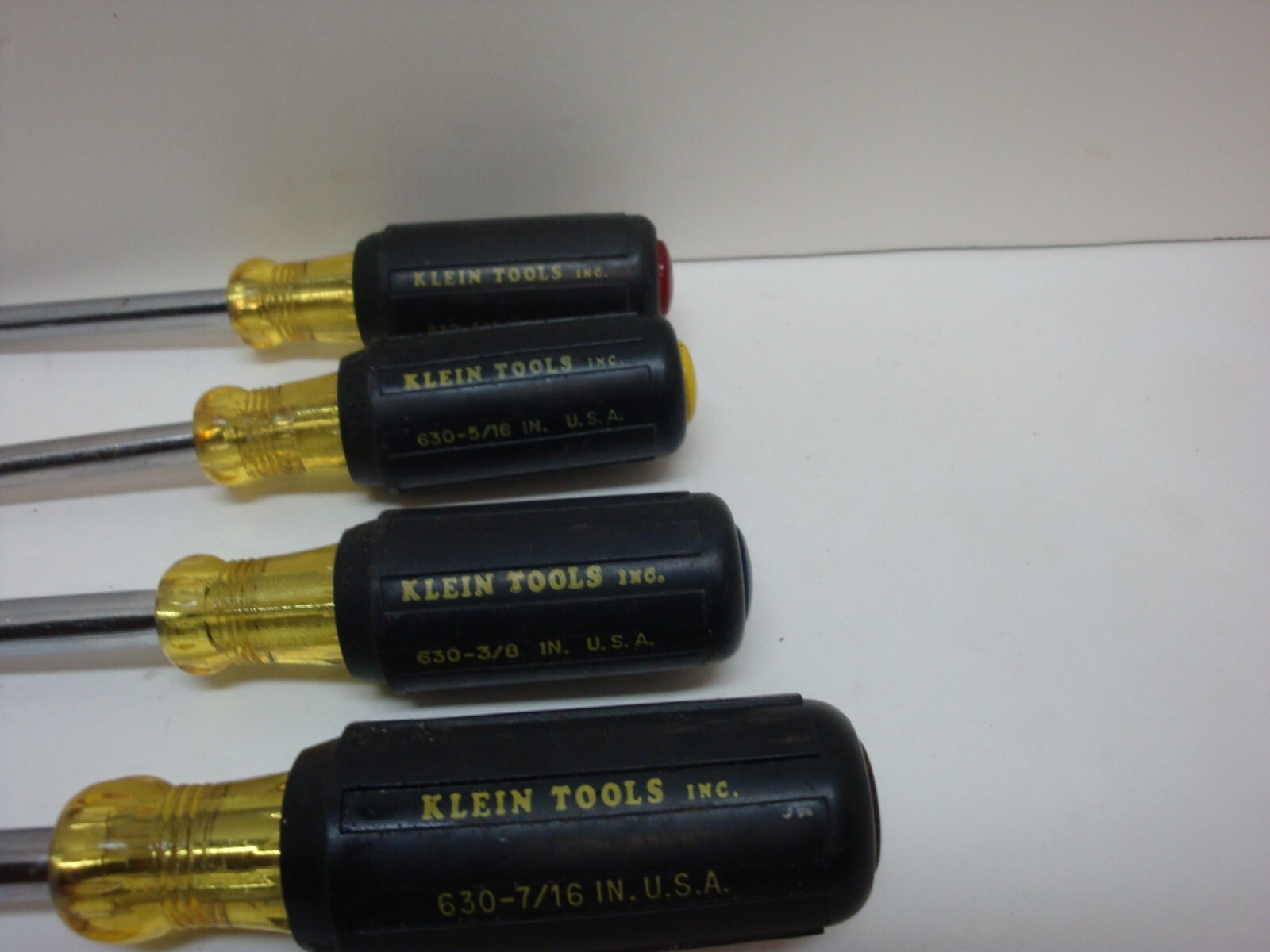 4 Klein Tools 630 Nut Drivers 1/4, 5/16, 3/8, 7/16 SAE 6 Point Made In USA