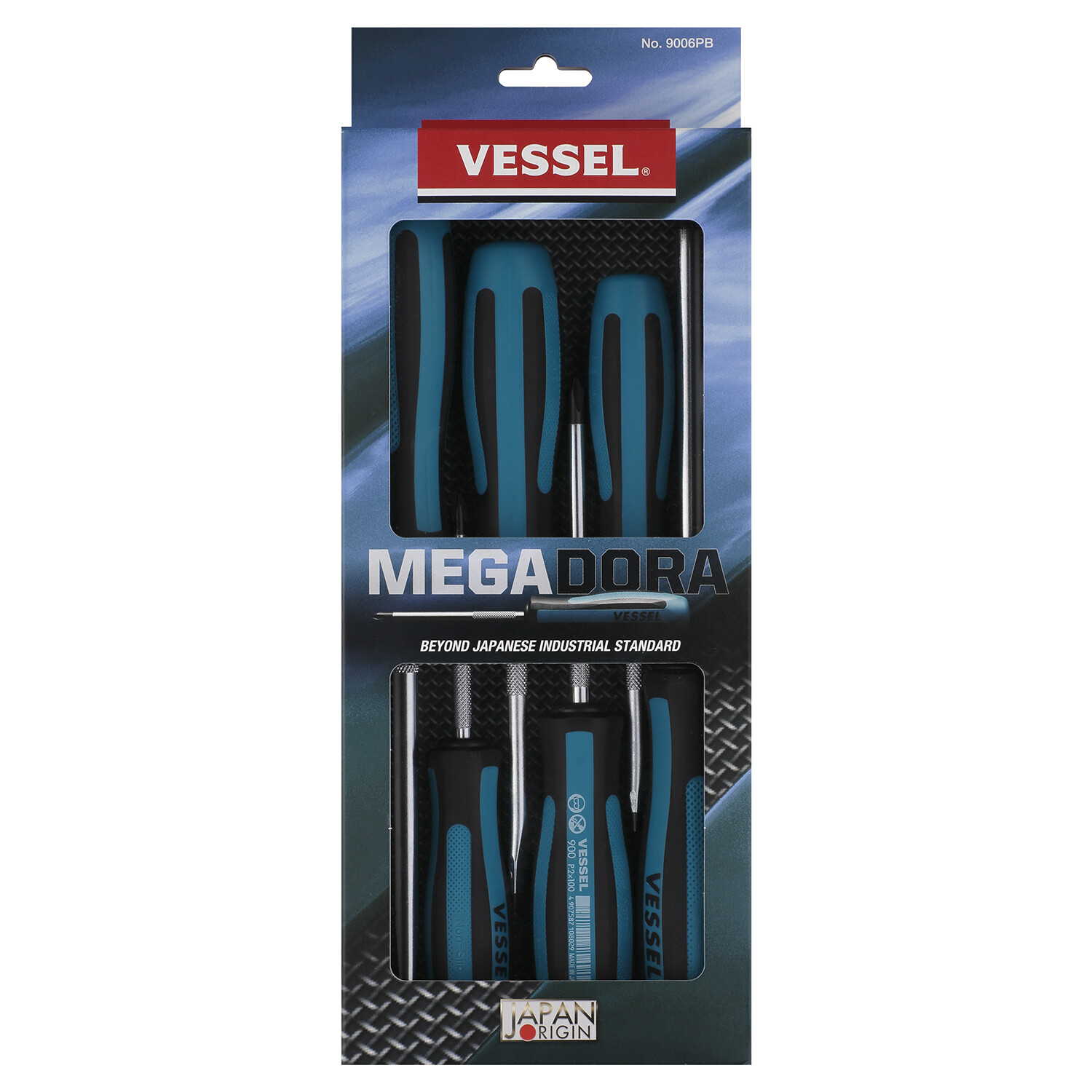 Vessel 6pc Non-Slip Screwdriver Set Phillips Slotted Flat Megadora Jawsfit JAPAN