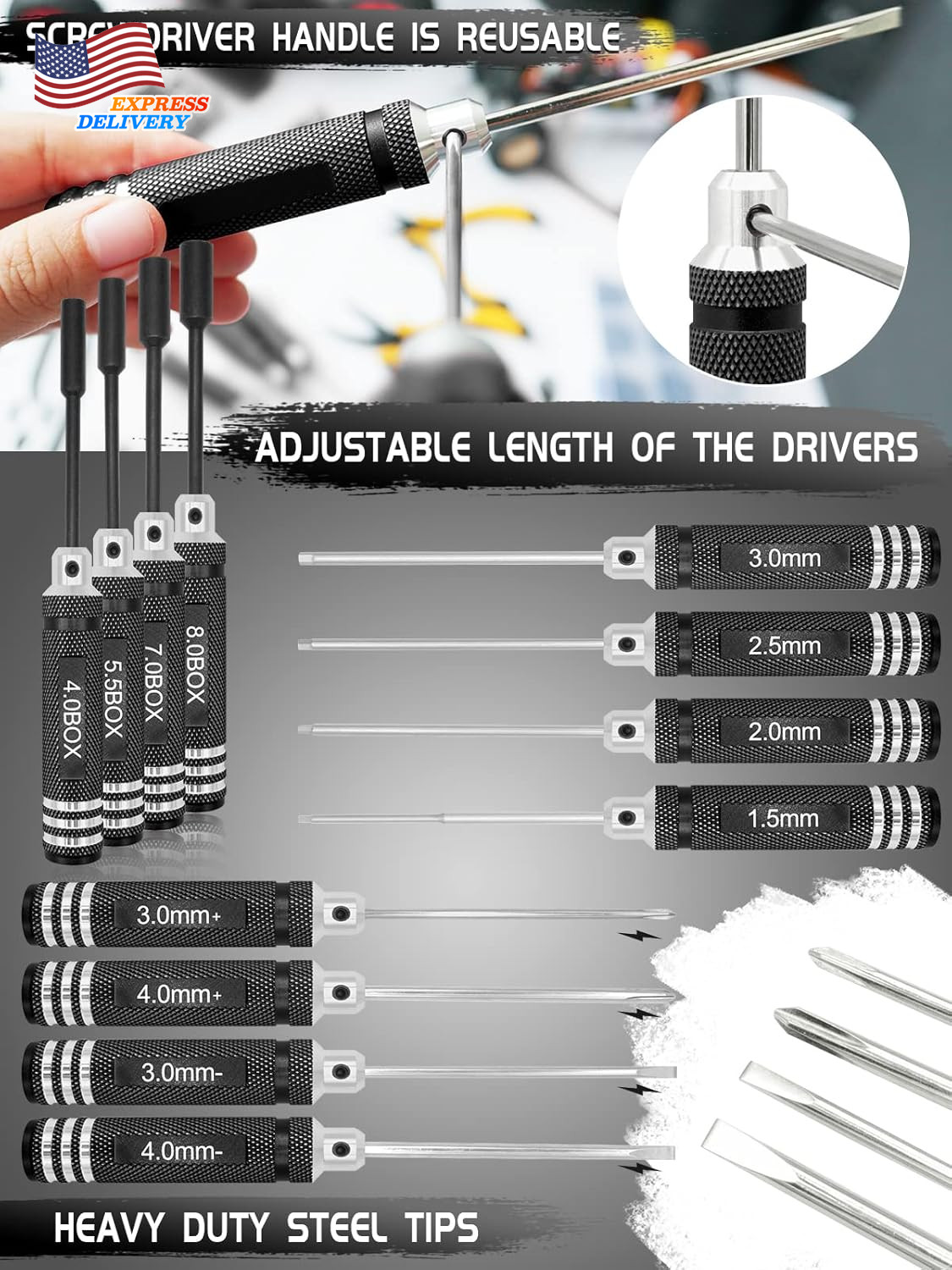 OGRC Tool Kit – Screwdriver Set (Flat, Phillips, Hex) RC Work Stand, 522PCS Scre