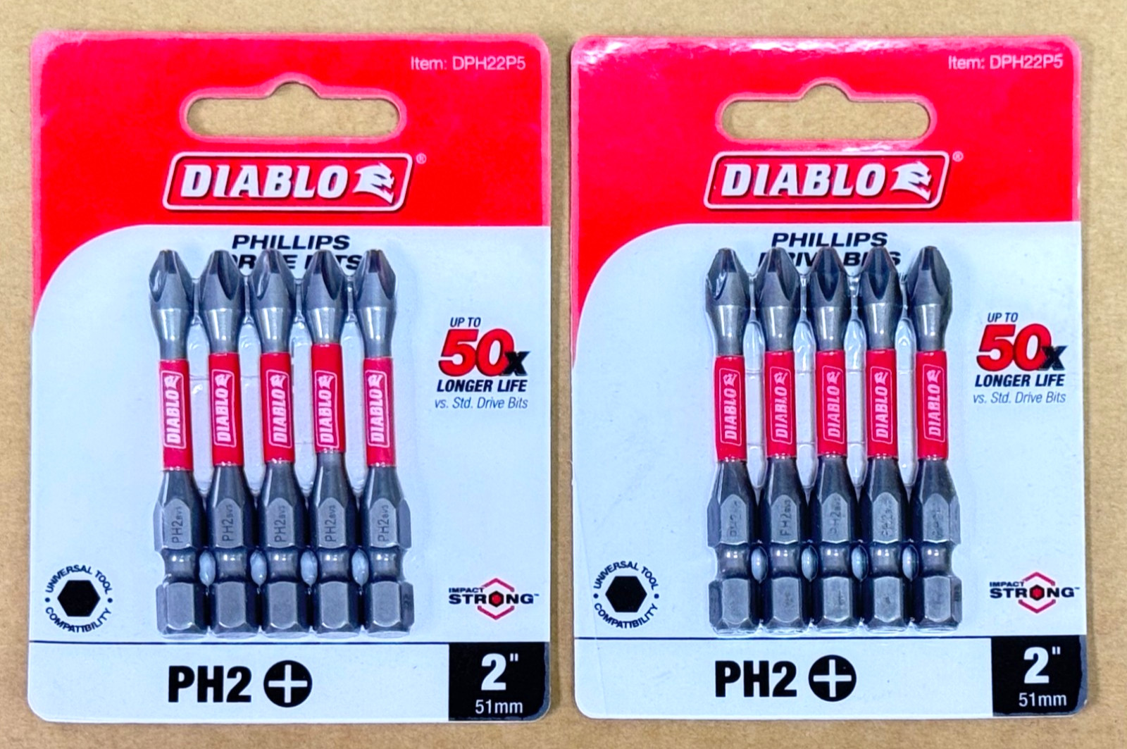 2-Pack New DIABLO DPH22P5 PHILLIPS Drive Bits PH2 x 2″ long ~ Free Shipping