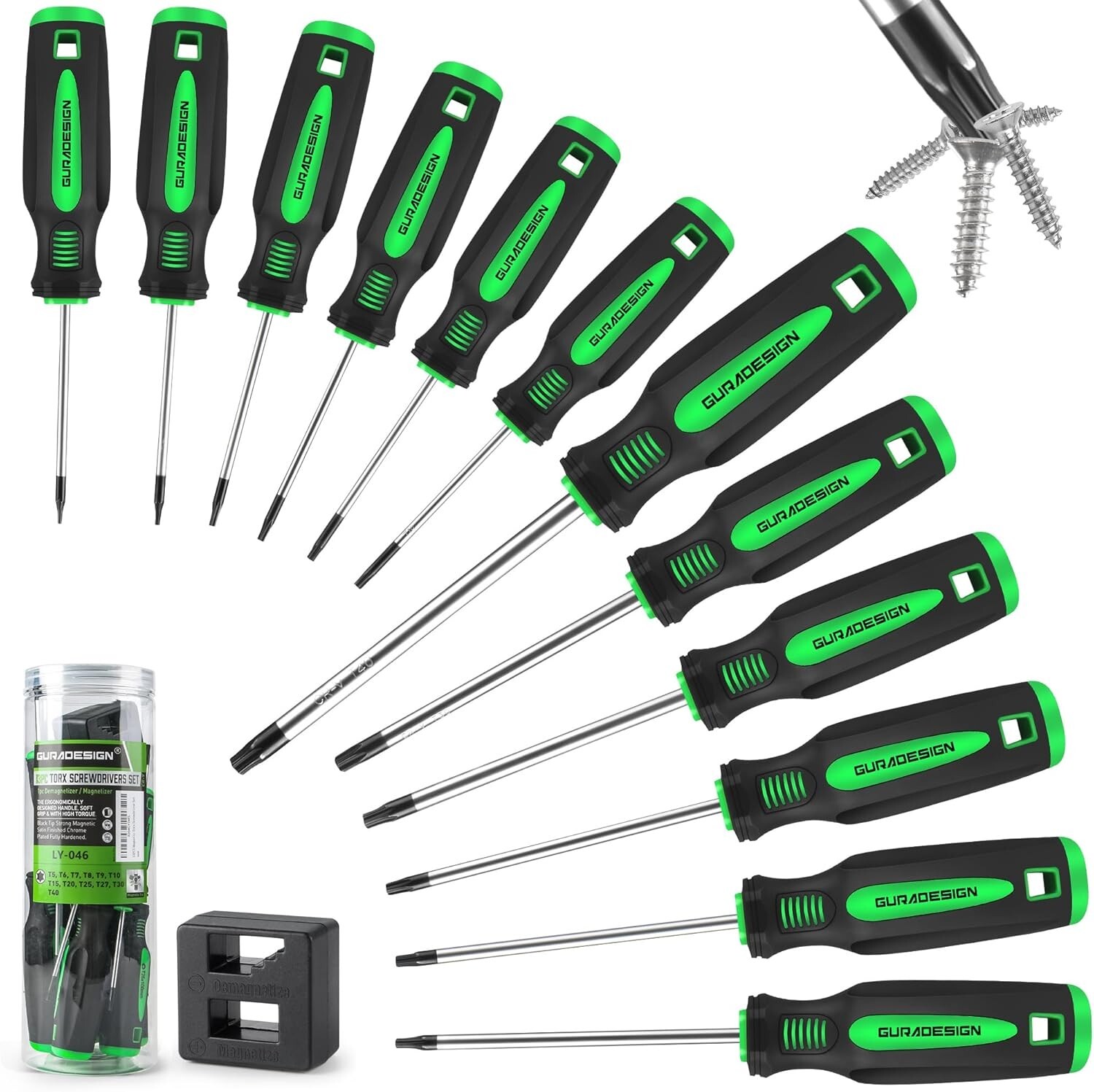 13 Pieces Magnetic Torx Screwdriver Set, T5 to T40 Star Screwdrivers, Green NEW