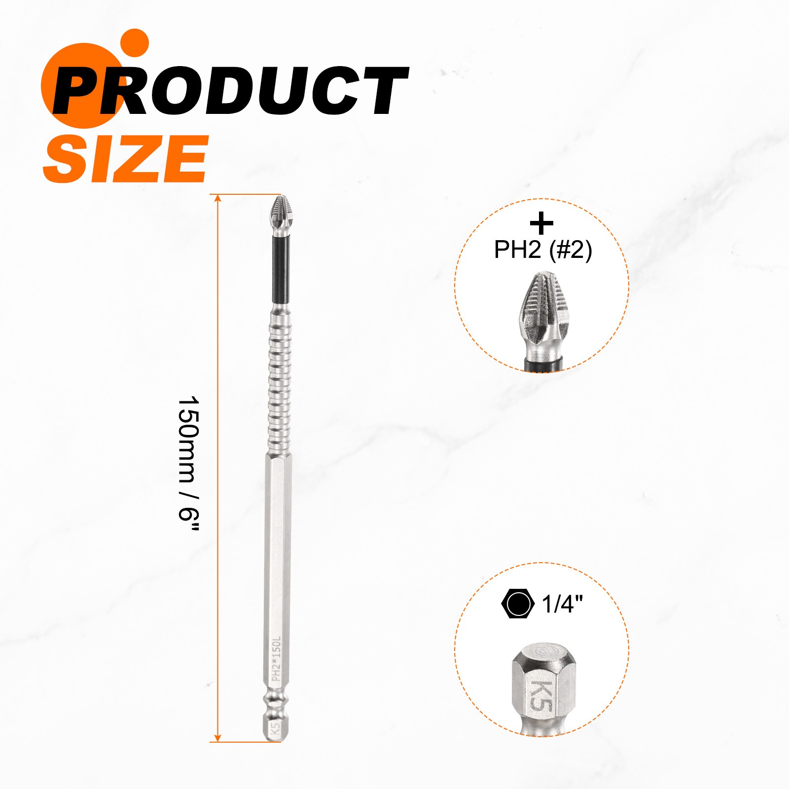 6pcs Anti Slip Phillips Impact Screwdriver Bit PH2 1/4″ Hex Shank 6″ Magnetic