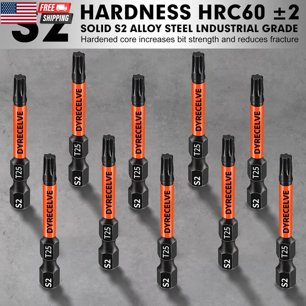 12-Pack Impact Security Torx Bit Set (T5-T40) 3-Inch Long, S2 Steel, Professiona