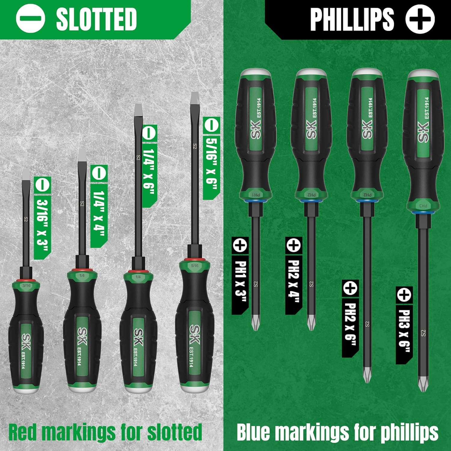 SK 8-Piece Heavy Duty Screwdriver Set, Demolition Driver, Slotted and Phillips,