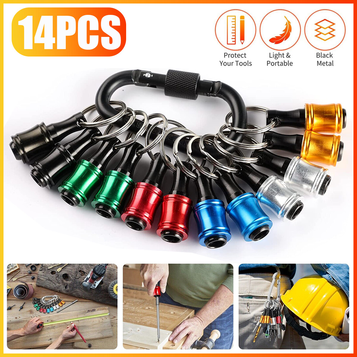 14PCS 1/4″ Hex Shank Quick Release Keychain Screwdriver Drill Bit Holder Bit Set