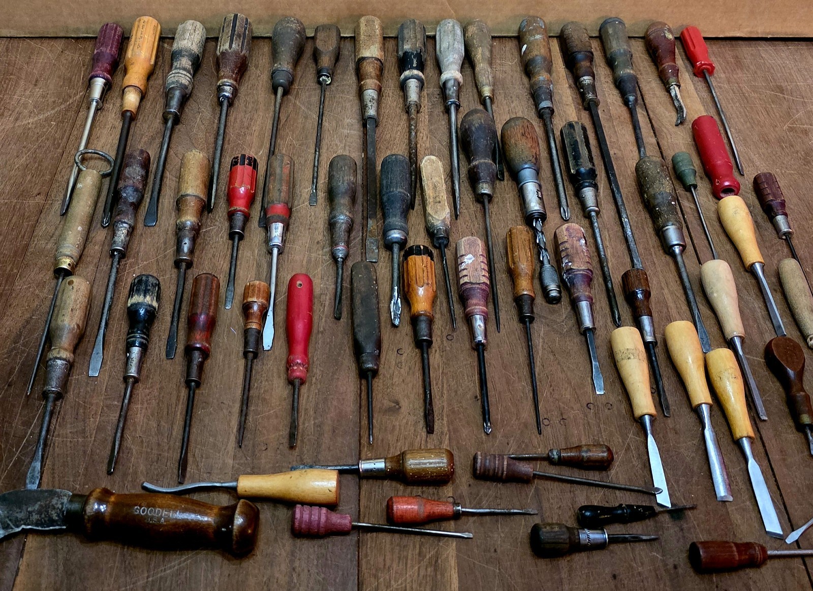 Over 50 plus Wooden Handled Screwdrivers and other tools.