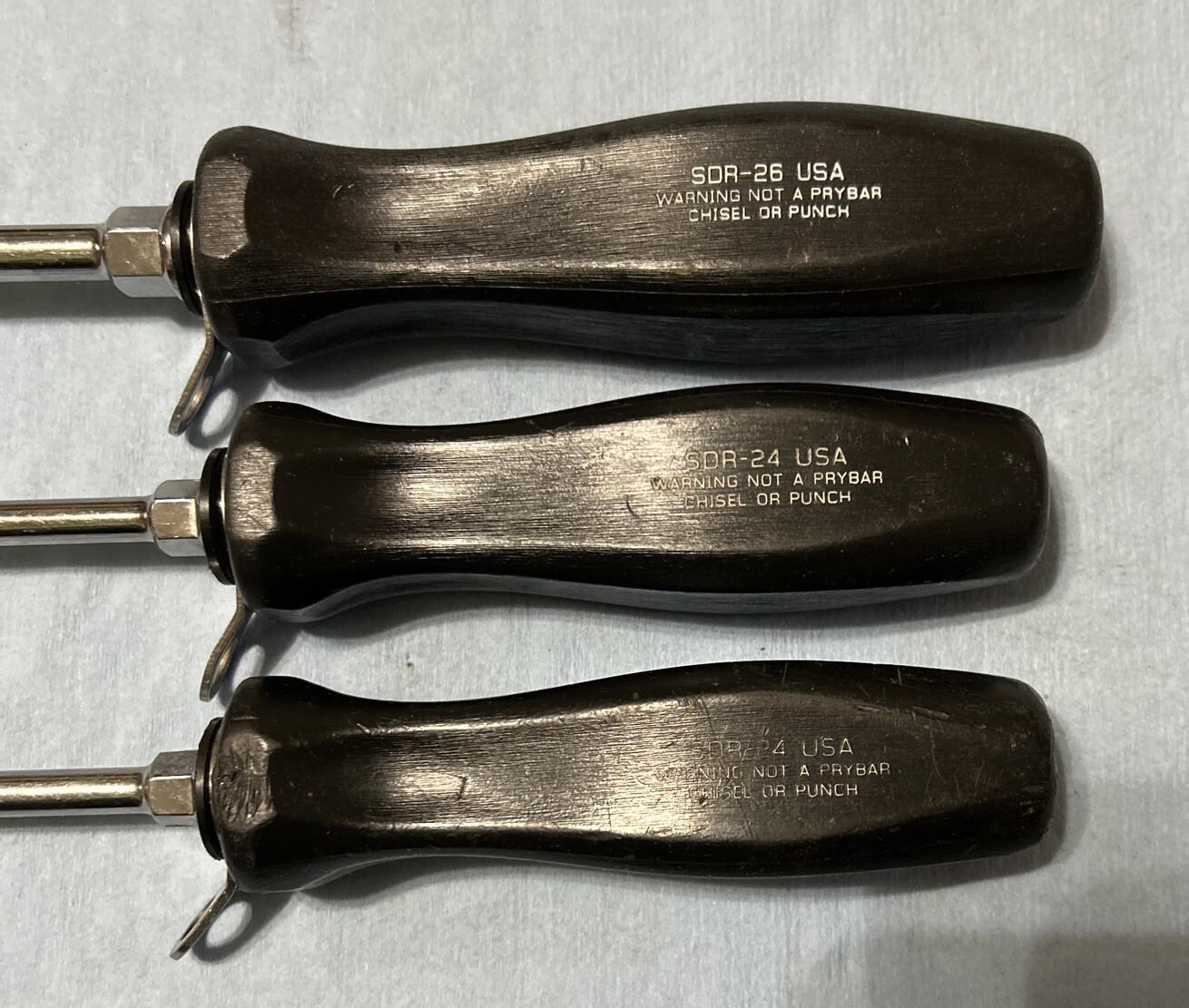 Williams 3pc Screwdrivers SDR-24 & SDR-26 Black Hard Handle USA A Snap On Brand