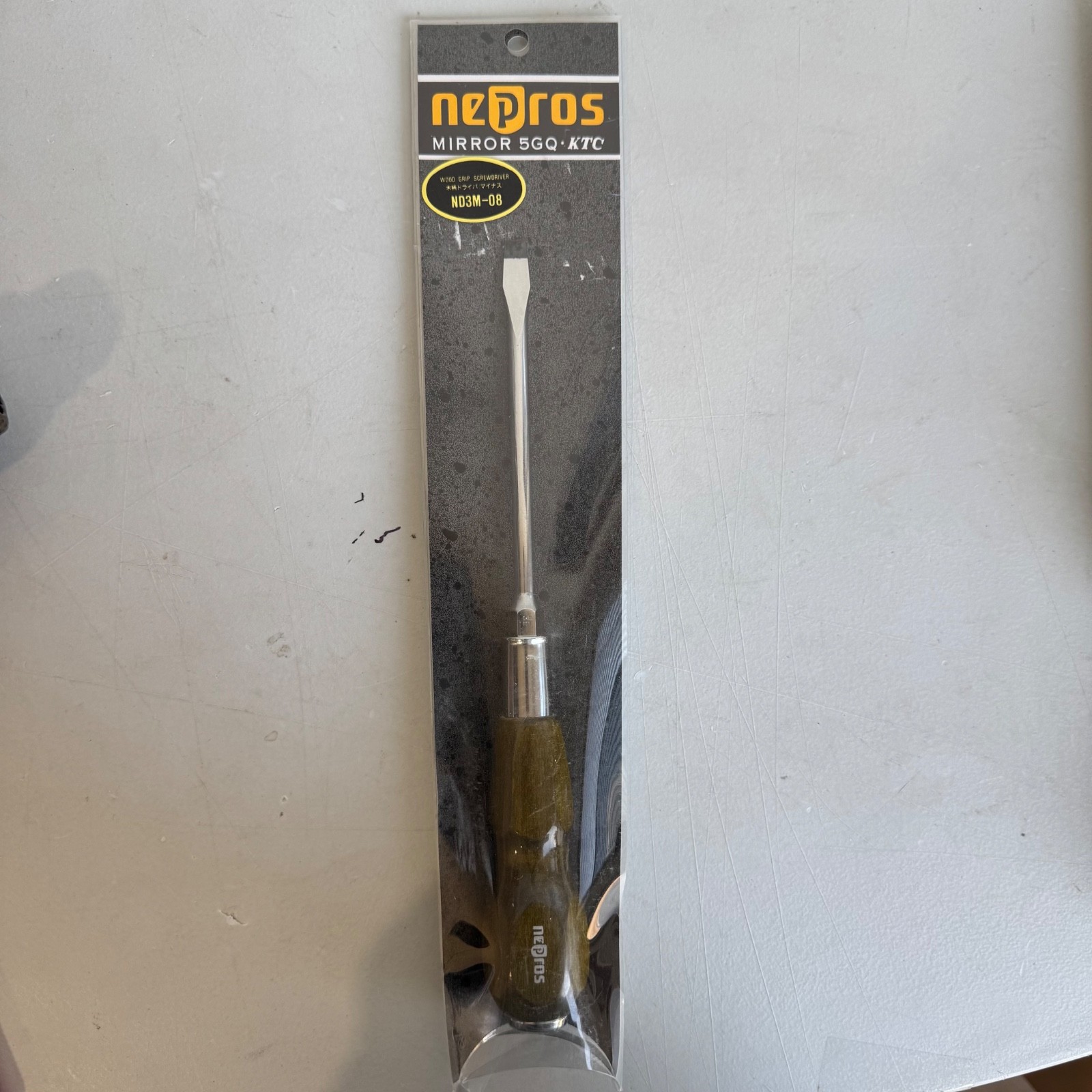 Nepros Mirror 5GQ KTC Magnetic Tip Wood Grip Screwdriver Standard ND3M-08 NEW