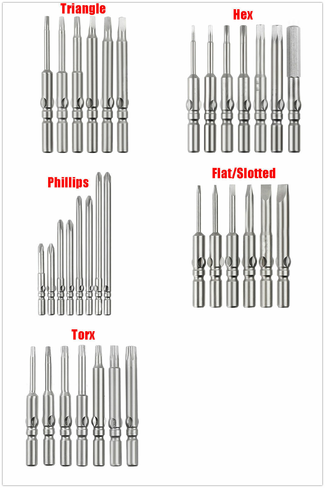 Round Shank Screwdriver Magnetic Bits Phillips / Slot / Hex / Torx Power Bits