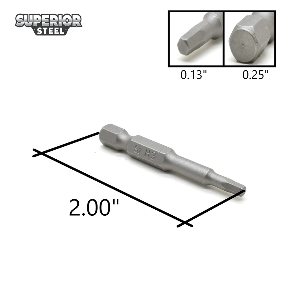 BH203-10PK Single End Hexagonal Screwdriver Bits – 2 Inch Long – 3mm Hex – 10
