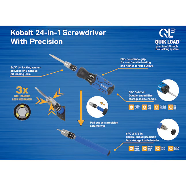 Kobalt QL3 24-in-1 Multi-Bit Screwdriver Precision Set CR-V Steel New