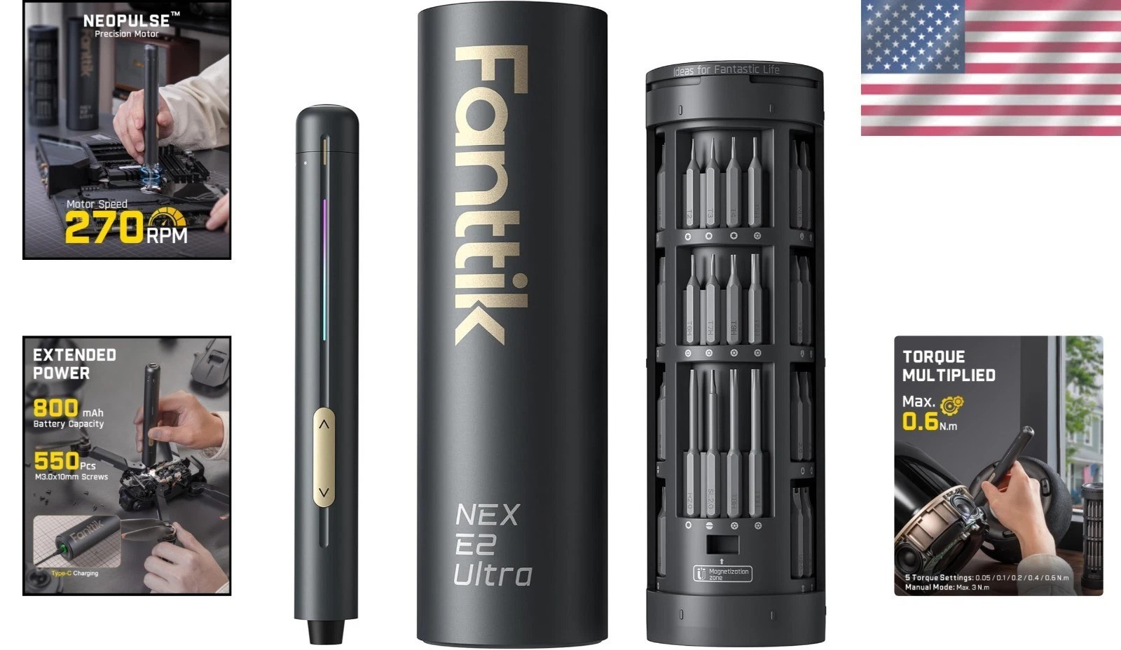 Rechargeable E2 Ultra Screwdriver – 5 Adjustable Torque Settings & LED Light