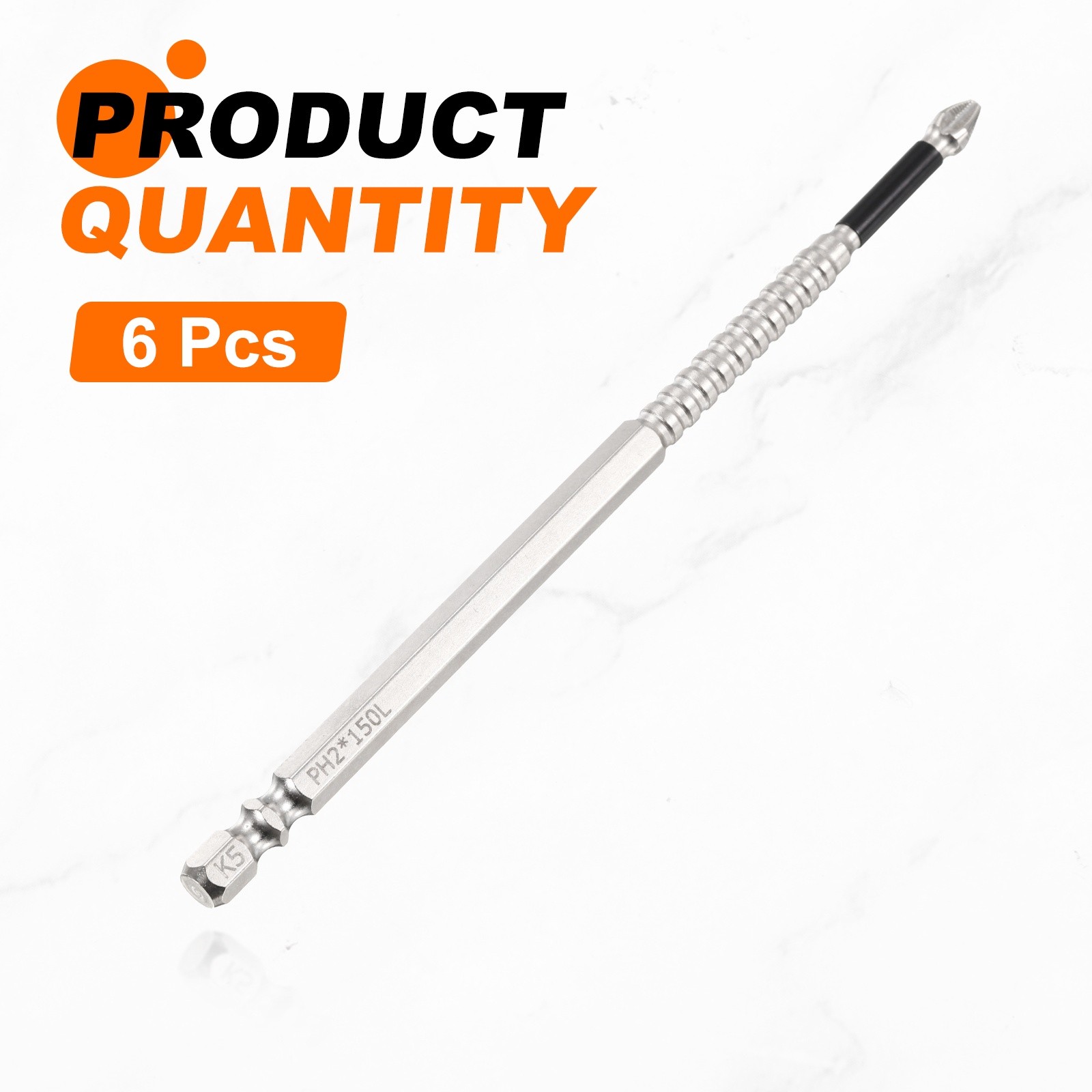 6pcs Anti Slip Phillips Impact Screwdriver Bit PH2 1/4″ Hex Shank 6″ Magnetic