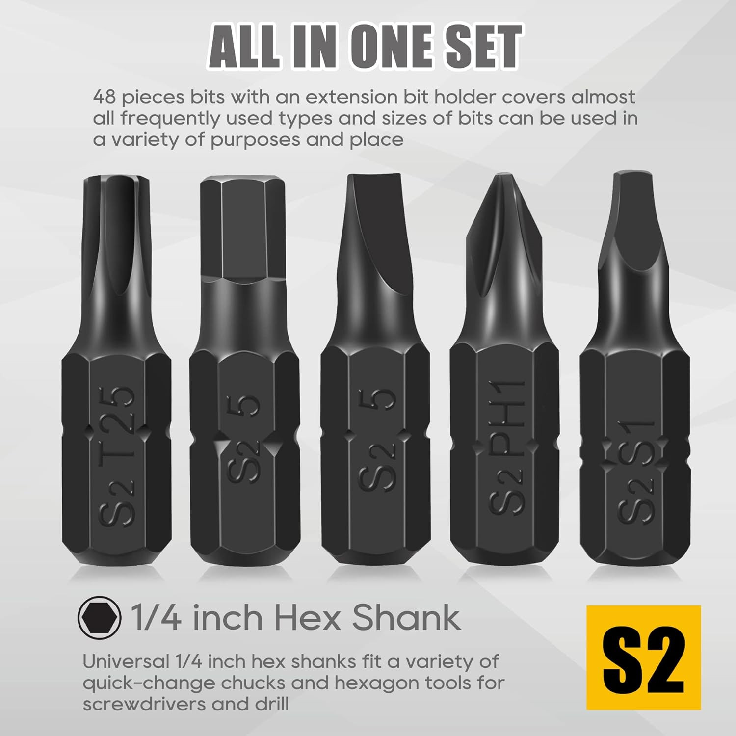 49-Pack Screwdriver Bit Set, Hex Head Drill Bit Set, Torx Square Slotted Phillip